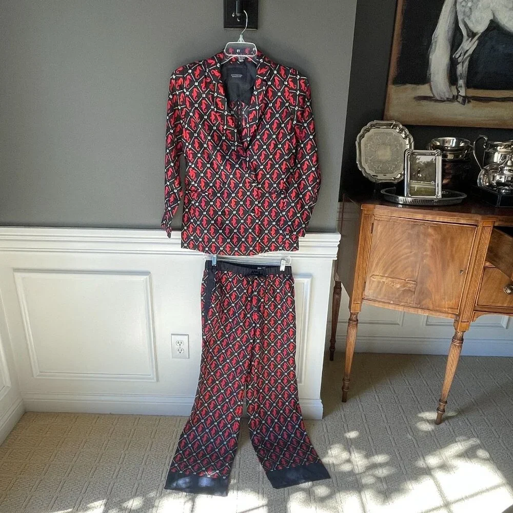 Scotch & Soda Amsterdams Blauw Matchy Seahorse Blazer & Pajama Style Pants Small - Picture 4 of 13